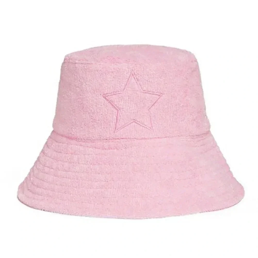 Jocelyn Women's Reversible Star Terry Bucket Hat Light Pink O/S (MSRP $65)